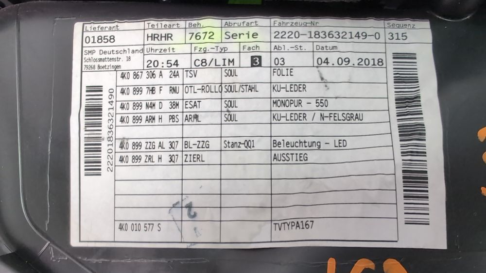 Обшивка карта дверей задньої правої (дефект) Audi A6 2019-2023 (C8) 4K0867304ALVWB 1078732 фото