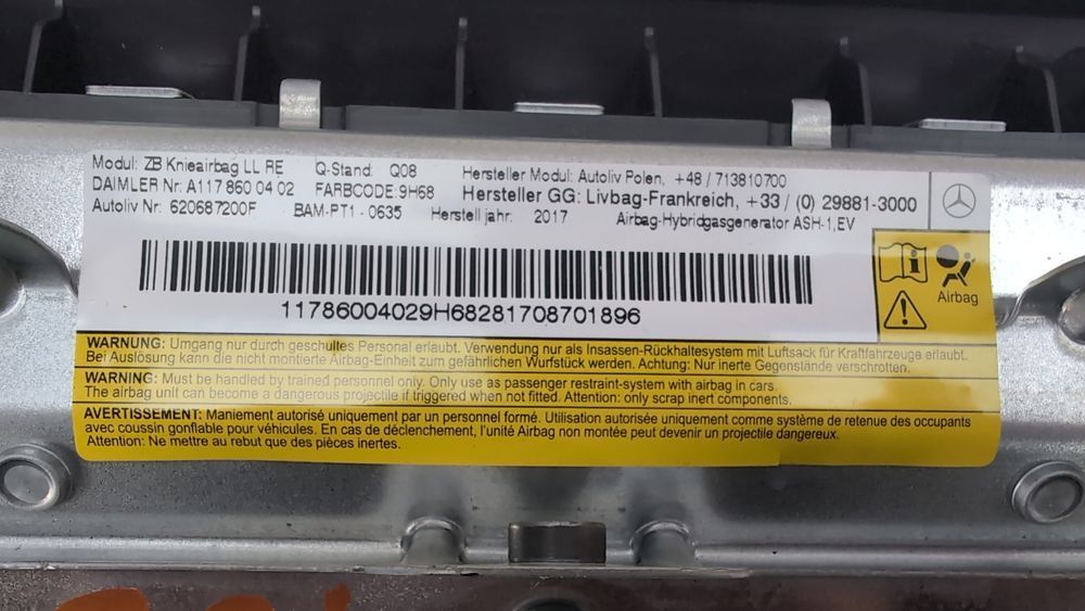 Подушка безпеки airbag колінна права Mercedes Benz CLA250 2017 - 2019 (C117 restyle) A11786004029H68 1064825 фото
